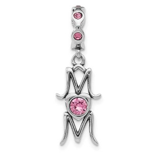Black Bow Jewelry Sterling Silver with Pink Crystals MOM Dangle Bead Charm - 1 of 4