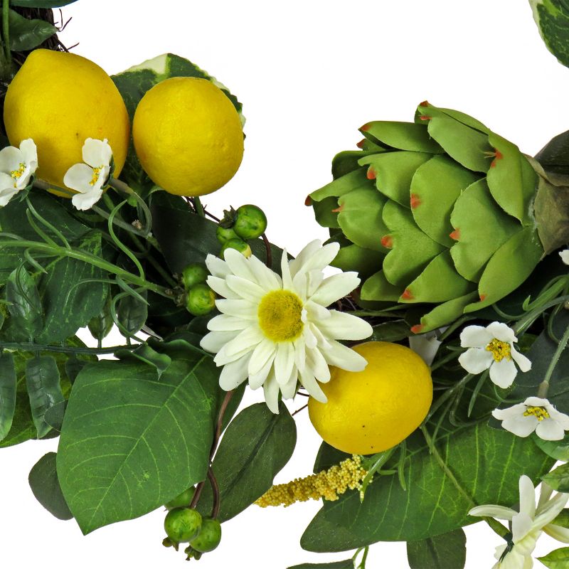 22" Artificial Lemons, Artichokes and Daisy Spring Wreath - National Tree Company, 3 of 4