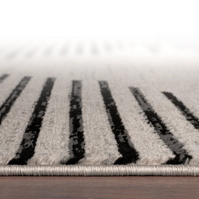 Cream and Black Flat Woven Synthetic Runner Rug