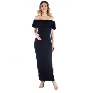Maternity Off Shoulder Ruffle Detail Maxi Dress - 24seven Comfort Apparel™ - 1 of 4
