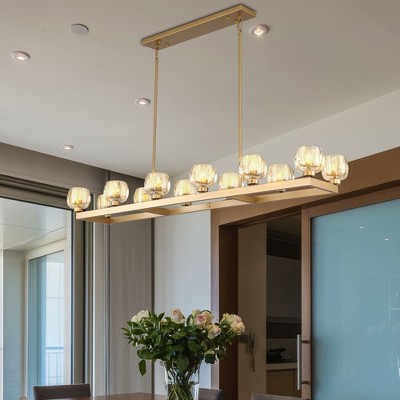 CityFurn 12-Light Modern Rectangle Kitchen Island Chandelier with Glass Shades