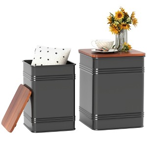 HOMCOM Ottoman with Storage Set of 2, Industrial Nesting Ottoman Stool with Removable Lid and Metal Frame, Side Table for Living Room, Black - 1 of 4