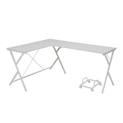 Modern L-Shaped White Wood Computer Desk with USB & Filing Cabinet