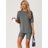 cheibear Women's Tracksuit Short Sleeves Top with Shorts Ribbed Knit Soft Pajama Sets - 2 of 4
