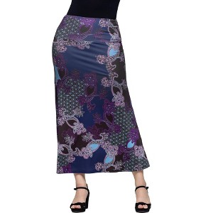 24seven Comfort Apparel Purple Paisley Print Elastic Waist A Line Maxi Skirt - 1 of 4