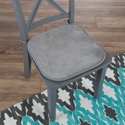 Memory Foam Chair Cushion-Square 16"x 16.25" Plush Chair Pad with Ties and PVC Dot Backing for Kitchen, Dining Room by Hastings Home (Gray)