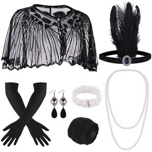 Generic 10 Pieces 1920s Flapper Great Gatsby Accessories Set Fashion Roaring 20's Theme Set with Headband Headpiece Long - 1 of 4