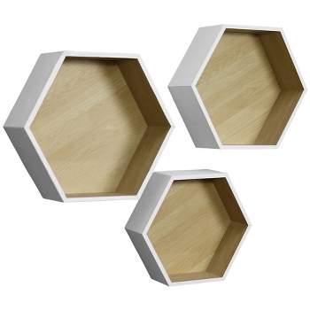 Set of 3 Sorbus Floating Shelf Hexagon Set - Honeycomb Decorative Hanging Display for Collectibles, Photos Frames, Plants, and more (White)