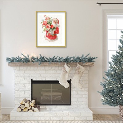 Floral Santa Impressionist Christmas Framed Wall Art