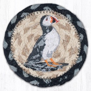 Earth Rugs Puffin Printed Coaster – 5"x5" Coastal Wildlife Art on Hand-Braided Jute - 1 of 3