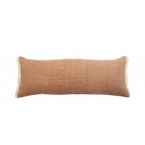 20" Orange And Tan Cotton Color Block Throw Pillow with Fringe - 1 of 4
