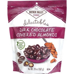 Hayden Valley Foods Dark Chocolate Covered Almonds | 20 oz Resealable Bag | Flavored Snack Nuts | No Artificial Flavors, Preservatives or Colors - 1 of 4
