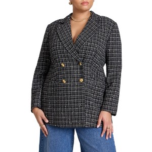 ELOQUII Women's Plus Size Plaid Tweed Blazer - 1 of 4