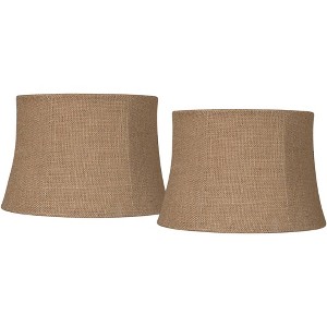 Springcrest Set of 2 Softback Drum Lamp Shades Natural Burlap Small 10" Top x 12" Bottom x 8" High Spider Harp and Finial Fitting - 1 of 4