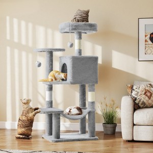 FONTOI 44 Inch Cat Tree Tower Large Cat Climbing Tree with Extended Platform, Indoor Pet House for Cats Kittens Play, Light Gray, 13.7"* 17.7"*43.6" - 1 of 4