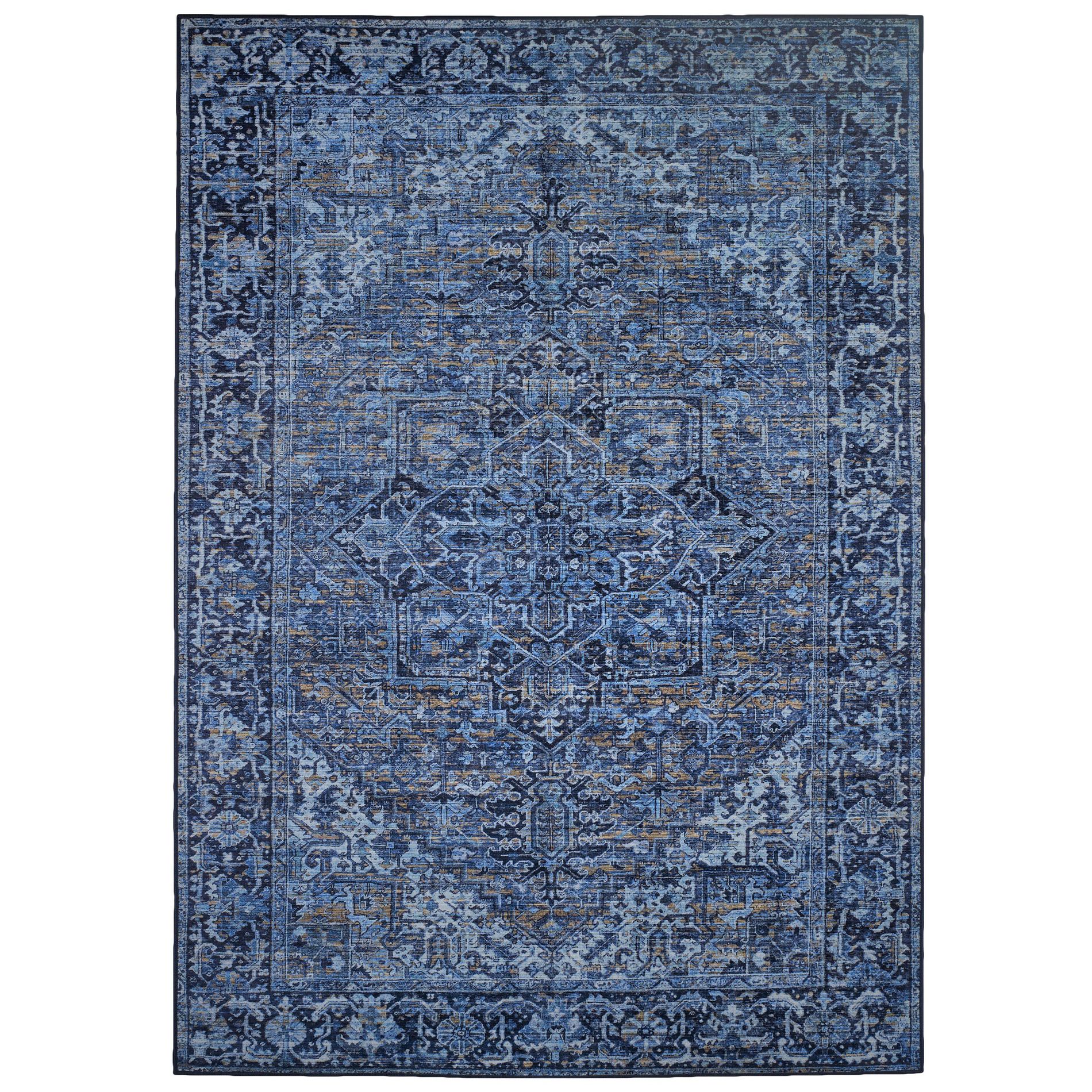 ReaLife Rugs 4'x6' Machine Washable Padded Boho Traditional Lyle Area Rug Blue