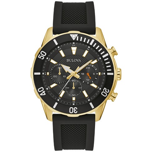 Bulova Men s Sport 6 hand Chronograph Quartz Watch With Silicone Strap 24 Hour Time Calendar Date Luminous Hands And Markers 100m Water Resistant Target