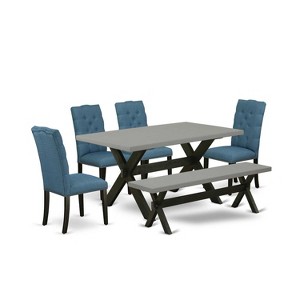 6-Piece Rectangle Natural Oak Finish Solid Wood Top Dining Table with 1-Bench, 4-Chairs with - 1 of 4