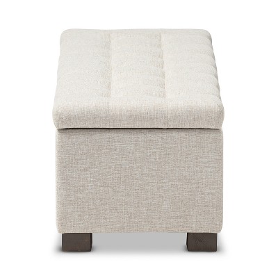 Beige Tufted Fabric Upholstered Storage Bench with Rubberwood Frame