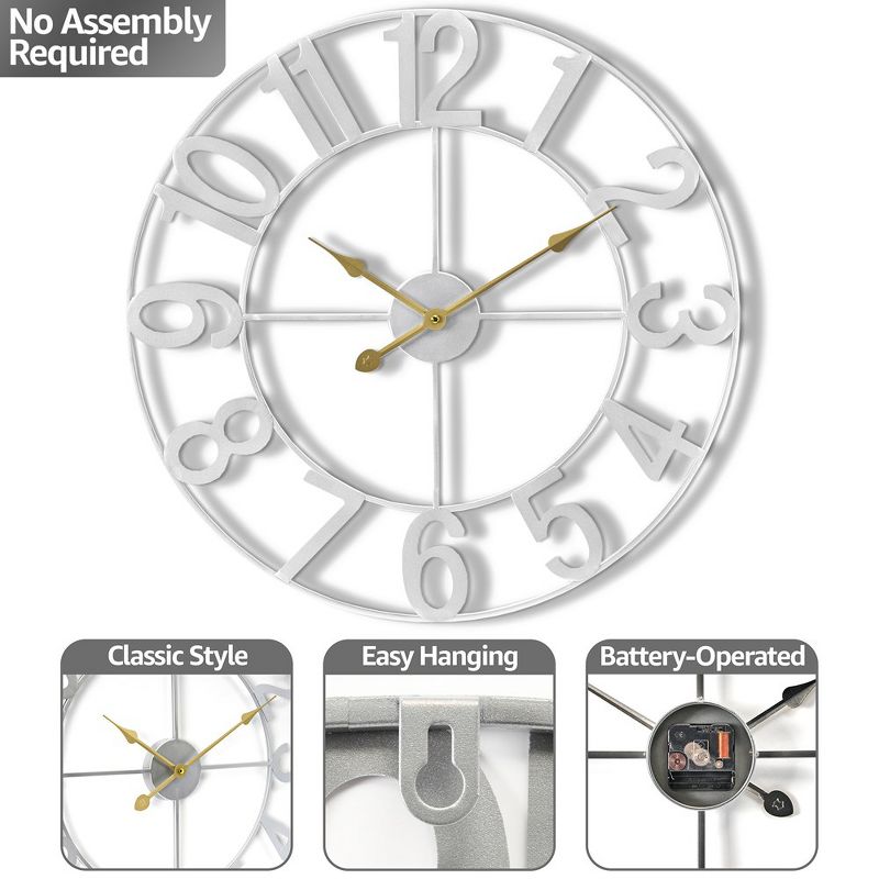 Sorbus Large Wall Clock for Living Room Decor - Numeral Wall Clock for Kitchen - 16-inch Wall Clock Decorative (Silver), 5 of 8