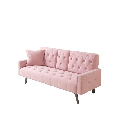 NicBex 72 Inch Velvet Sofabed,Convertible Sofa with 2 Hidden Cup Holders for Living Room,Office,Apartment,Small Space