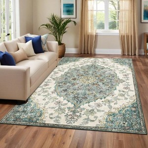 Large Area Rug, Vintage Washable Floral Medallion Area Rug for Living Room, Printed Non Slip Carpet Soft Rugs - 1 of 4