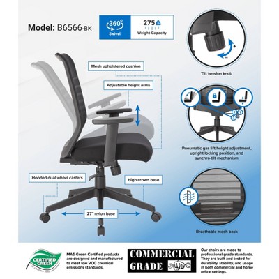 Synchro-Tilt Mesh Task Chair with Adjustable Arms - Black
