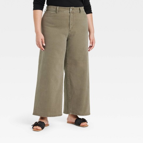 Tall High Waisted Wide Leg Corduroys Organic Cotton Dark Olive