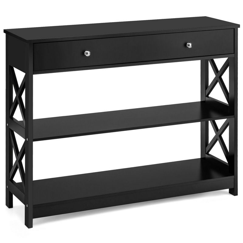 Costway Console Table Drawer Shelves Sofa Accent Table Entryway Hallway Black/White, 1 of 11
