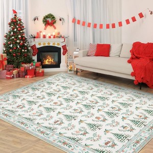 Christmas Runner Rug, Non-Slip Washable Indoor Carpet with Tree and Snowflake Pattern, Stain Resistant Kitchen Floor Mat for Hallway - 1 of 4