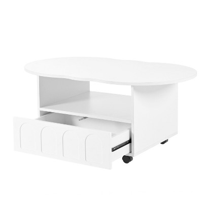 NicBex 39.37 Inch Cloud Shape Coffee Table with 2 Brake Wheels and Drawer for Living Room,Bedroom