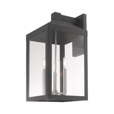 Scandinavian Gray Nickel 3-Light Outdoor Wall Lantern Sconce
