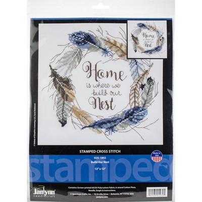 Janlynn Stamped Cross Stitch Kit 12"X12"-Build Our Nest-Stitched In Floss