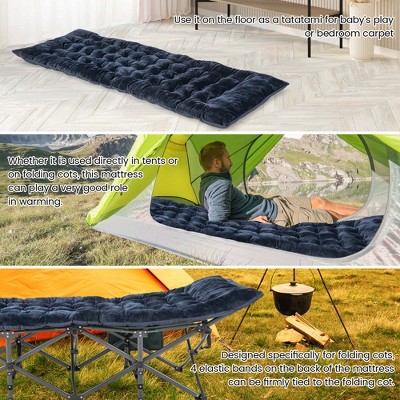 Navy Blue Crystal Velvet Camping Cot Pad with Foam Fill