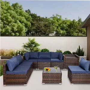 Modern 8 Piece Outdoor Patio Furniture Set with Hidden Storage,Outdoor Garden Wicker Rattan Cushion Sectional Sofa,Glass Coffee Table-Coolbibila - 1 of 4