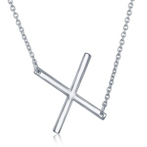 Bella Silver Sterling Silver Sideways Initial 18" Pendant Necklace - Available Colors: Silver, Gold - 1 of 2