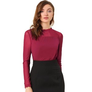 INSPIRE CHIC Women's Elegant Lace Sleeve Scalloped Trim Summer Casual Chiffon Blouse - 1 of 4