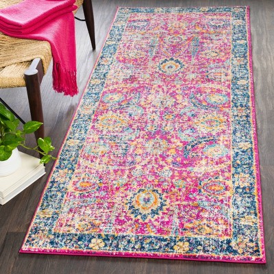 Reversible Blue Synthetic Easy Care Stain-Resistant Runner Rug