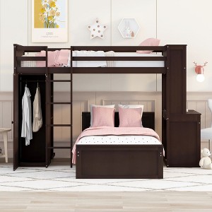 NicBex Twin Size Bunk Bed Loft Bed with Desk Pine Bed Frame with Shelves, Drawers, Wardrobe, Ladder and Guardrail, No Box Spring Required - 1 of 4