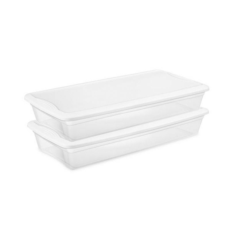 Sterilite 41 Qt Underbed Storage Box, Stackable Bin with Lid, Plastic Container to Organize Bedroom, Clear Base and White Lid, 24-Pack, 5 of 8