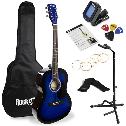 RockJam Acoustic Guitar Kit with Tuner, Bag, Stand, Strap & Lessons  AG-1BL-SK