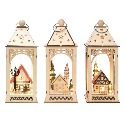 Transpac MDF Light Up Laser Cut Lantern Decor Set of 3 Multicolor Tabletop Sculptures for Christmas Indoor Use