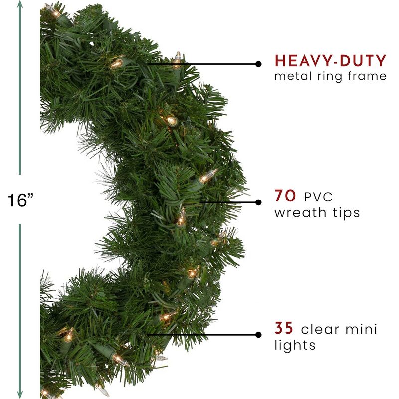 Northlight 16" Deluxe Windsor Pine Artificial Christmas Wreath - Clear Lights, 5 of 7