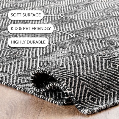 Black Geometric Wool and Cotton Runner Rug, 2' 6" x 6'