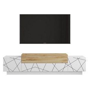 HomeStock Floyd TV Unit Stand White Felt - UV Print Entertainment Center Console 63 Inches with Storage Shelves & Doors - 1 of 4