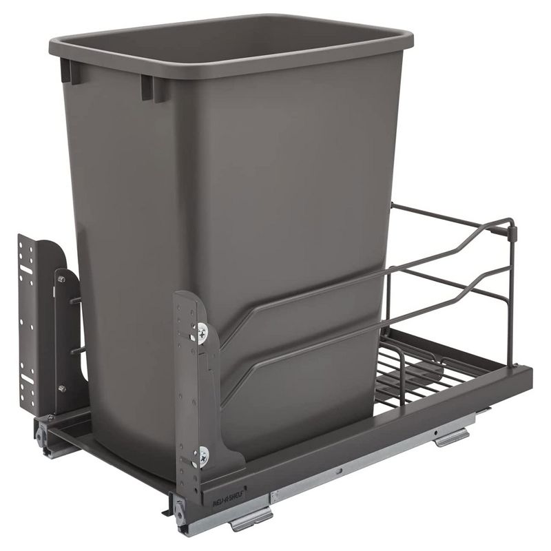Rev-A-Shelf Pull-Out Trash Can for Under Kitchen Cabinets 35 Quart 8.75 Gallon with Soft-Close Slides and Rear Storage, Champagne, 53WC-1535SCDM, 1 of 7