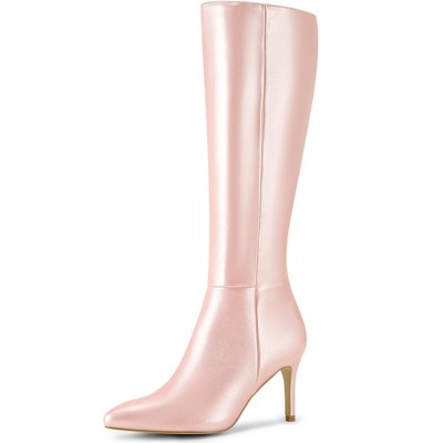 BLISSFUL STEP Women's Halloween Pointed Toe Side Zipper Stiletto Heel Knee High Boots