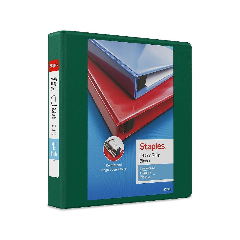 Staples Heavy-Duty 1.5" 3-Ring Letter Binder Green (24682-US) 56310-CC/24682, 1 of 8