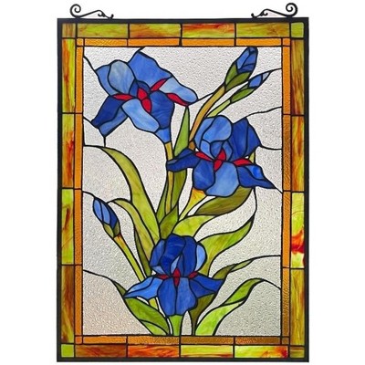 Blue and Red Floral Stained Glass Window Panel