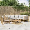 vidaXL Bamboo Patio Furniture Set - 7 Piece Lounge with Light Gray Cushions - Modular Design for Outdoor, Garden, Deck, Patio - 2 of 4